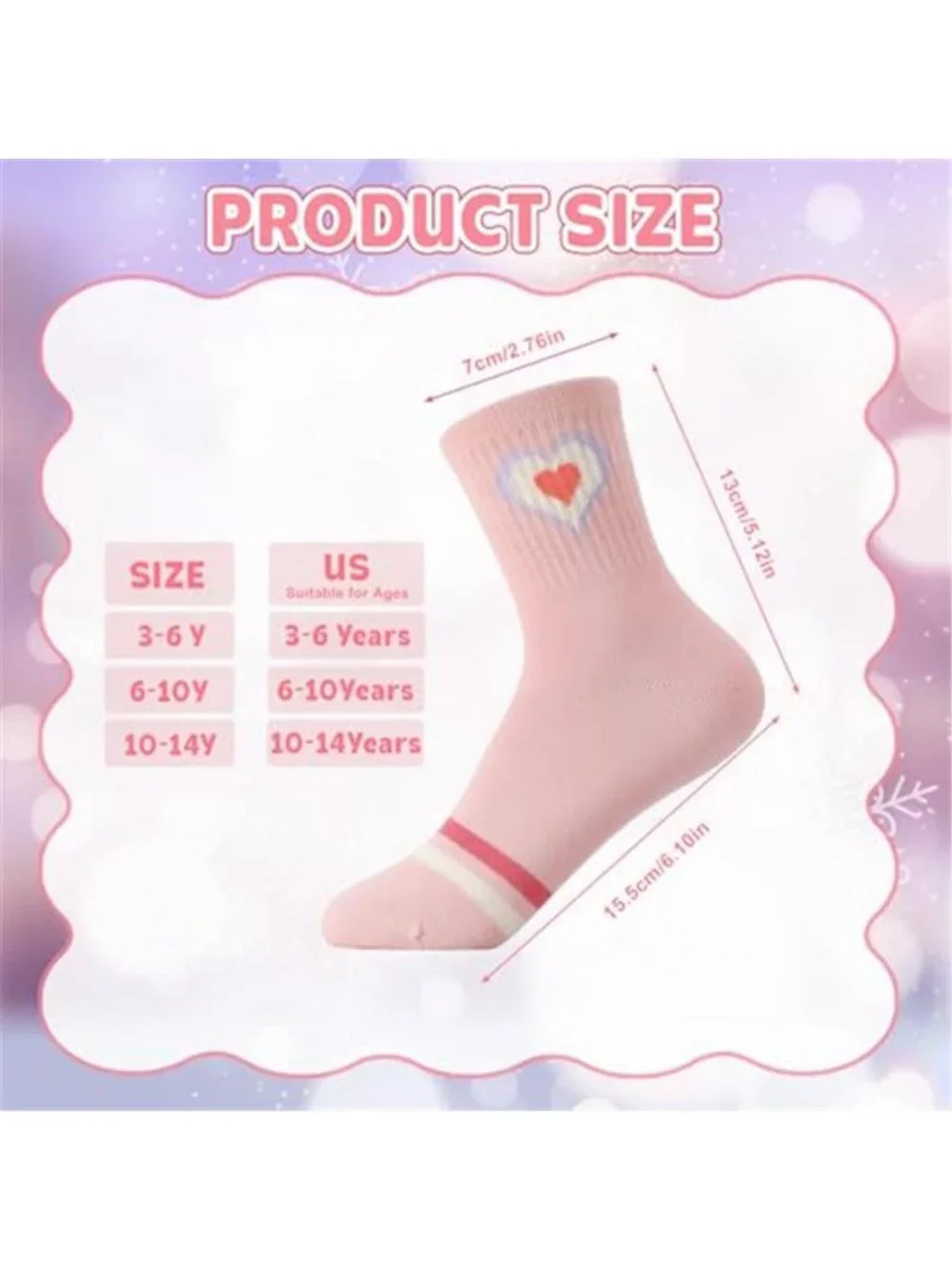 8 Packs Kids Girls Crew Athletic Socks with Retro Stripes Hearts